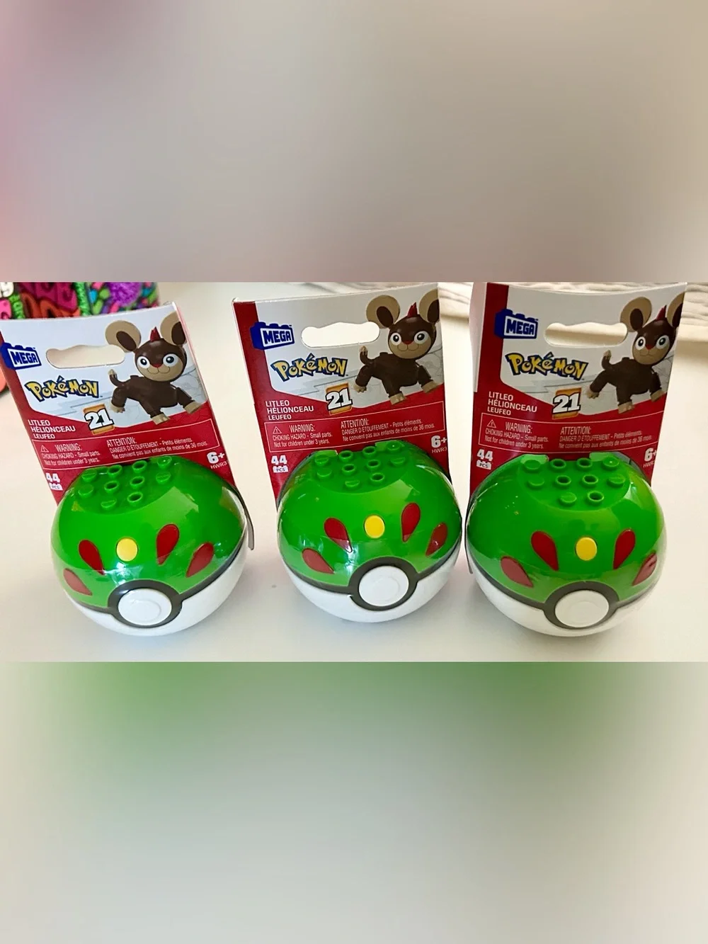 3 Pokémon Mega Construx-Litleo ball sets NEW